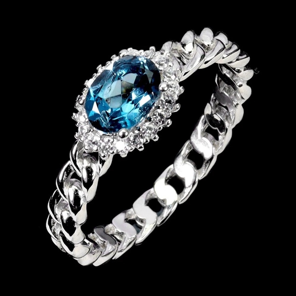 East to West Natural London Blue topaz in 925 Sterling Silver Ring Size 9